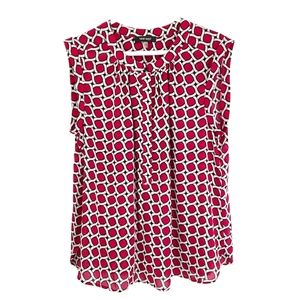Nine West Sleeveless Sheer Blouse Dark Pink & White Chain Pattern Size 1X
